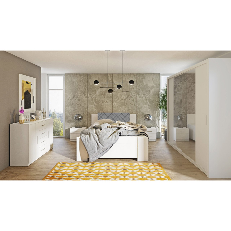 Ložnicová sestava s postelí 160x200 CORTLAND 5 - bílá / šedá ekokůže