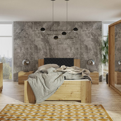 Ložnicová sestava s postelí 160x200 CORTLAND 5 - dub artisan / černá ekokůže