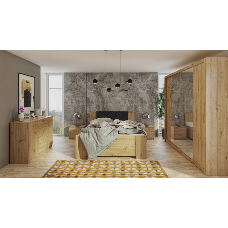 Ložnicová sestava s postelí 160x200 CORTLAND 5 - dub artisan / černá ekokůže