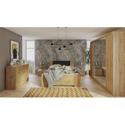 Ložnicová sestava s postelí 160x200 CORTLAND 5 - dub artisan / černá ekokůže