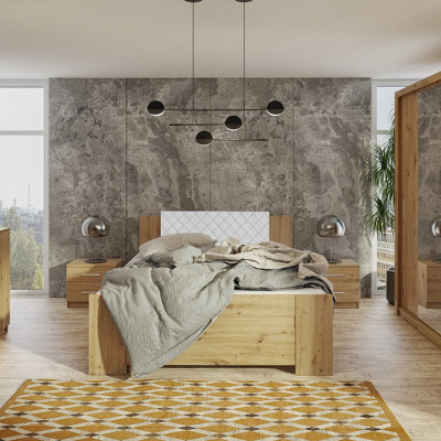 Ložnicová sestava s postelí 160x200 CORTLAND 5 - dub artisan / bílá ekokůže