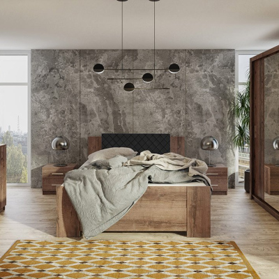 Ložnicová sestava s postelí 160x200 CORTLAND 5 - dub monastery / černá ekokůže