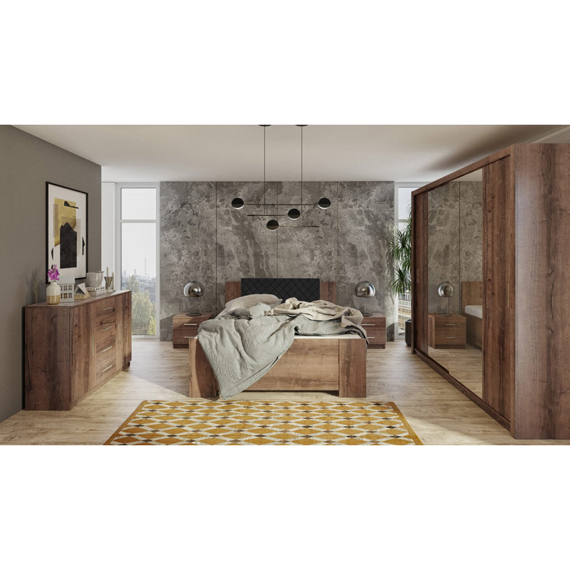 Ložnicová sestava s postelí 160x200 CORTLAND 5 - dub monastery / černá ekokůže