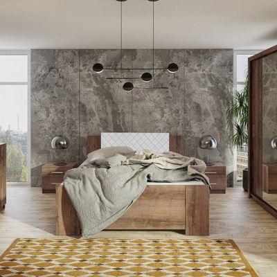 Ložnicová sestava s postelí 160x200 CORTLAND 5 - dub monastery / bílá ekokůže