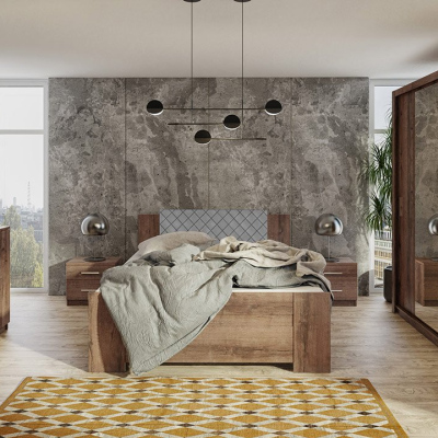 Ložnicová sestava s postelí 160x200 CORTLAND 5 - dub monastery / šedá ekokůže