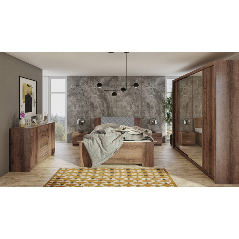 Ložnicová sestava s postelí 160x200 CORTLAND 5 - dub monastery / šedá ekokůže