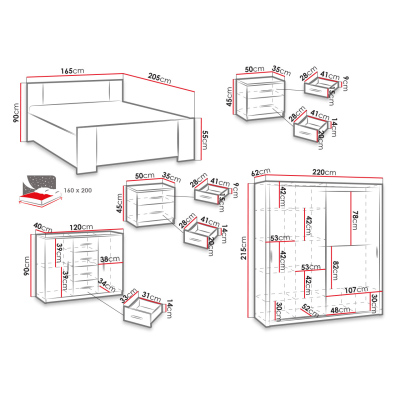 Ložnicová sestava s postelí 160x200 CORTLAND 5 - dub artisan / bílá ekokůže