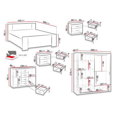 Nábytek do ložnice s postelí 160x200 CORTLAND 5 - dub monastery