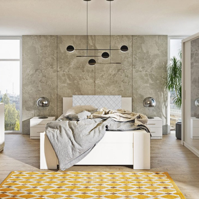 Ložnicová sestava s postelí 160x200 CORTLAND 4 - bílá / bílá ekokůže