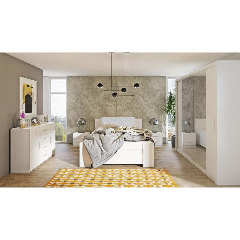 Ložnicová sestava s postelí 160x200 CORTLAND 4 - bílá / bílá ekokůže