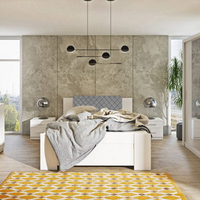 Ložnicová sestava s postelí 160x200 CORTLAND 4 - bílá / šedá ekokůže