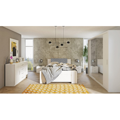 Ložnicová sestava s postelí 160x200 CORTLAND 4 - bílá / šedá ekokůže