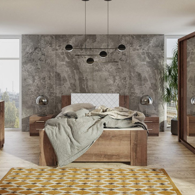 Ložnicová sestava s postelí 160x200 CORTLAND 4 - dub monastery / bílá ekokůže