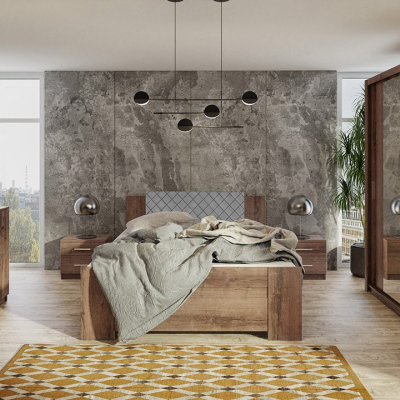 Ložnicová sestava s postelí 160x200 CORTLAND 4 - dub monastery / šedá ekokůže