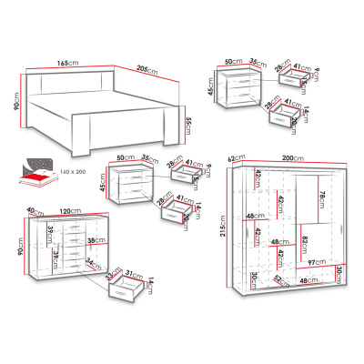 Ložnicová sestava s postelí 160x200 CORTLAND 4 - dub monastery / šedá ekokůže