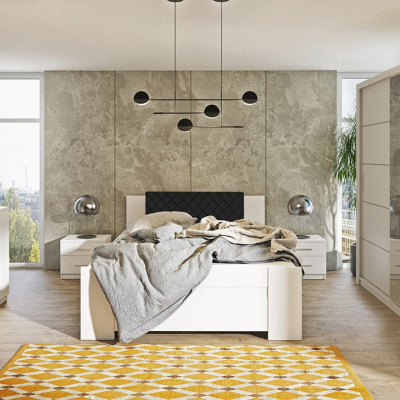 Ložnicová sestava s postelí 160x200 CORTLAND 3 - bílá / černá ekokůže