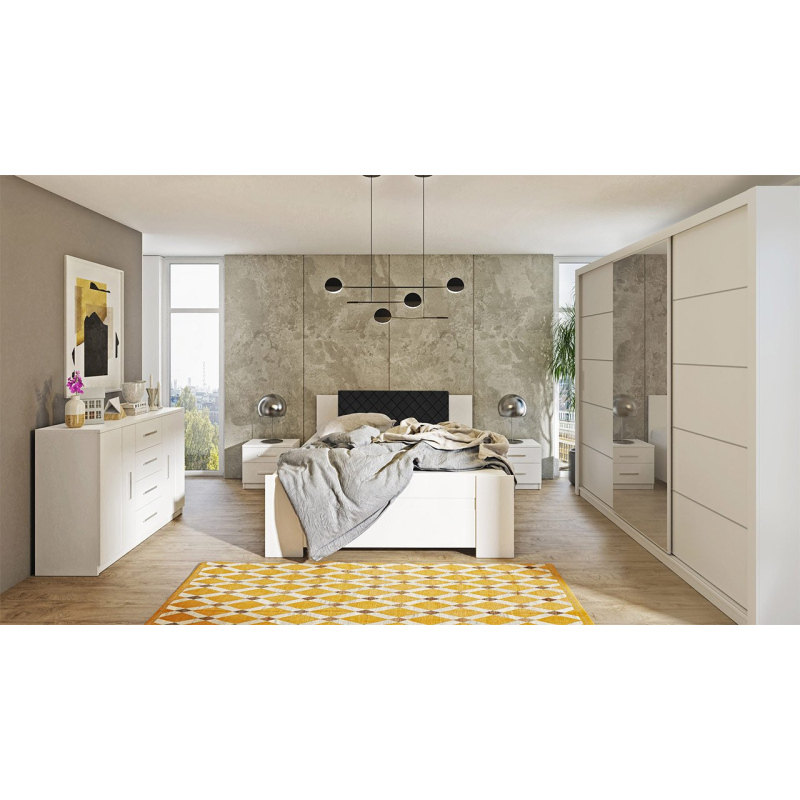 Ložnicová sestava s postelí 160x200 CORTLAND 3 - bílá / černá ekokůže