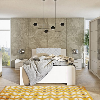 Ložnicová sestava s postelí 160x200 CORTLAND 3 - bílá / bílá ekokůže