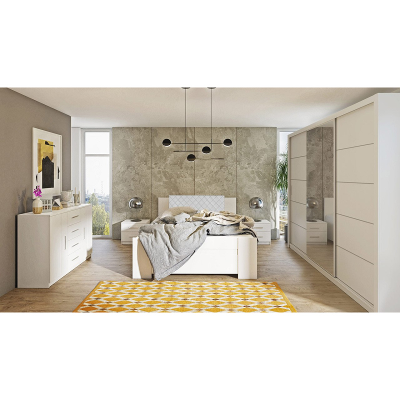 Ložnicová sestava s postelí 160x200 CORTLAND 3 - bílá / bílá ekokůže