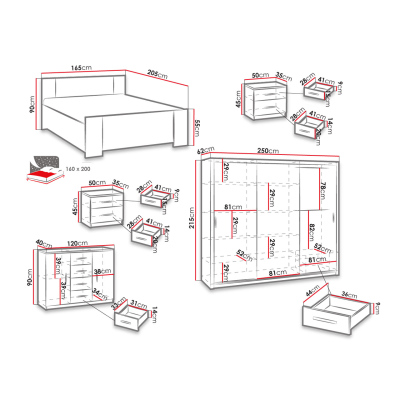 Ložnicová sestava s postelí 160x200 CORTLAND 3 - bílá / černá ekokůže