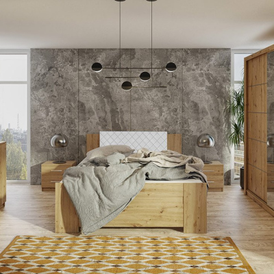 Ložnicová sestava s postelí 160x200 CORTLAND 3 - dub artisan / bílá ekokůže