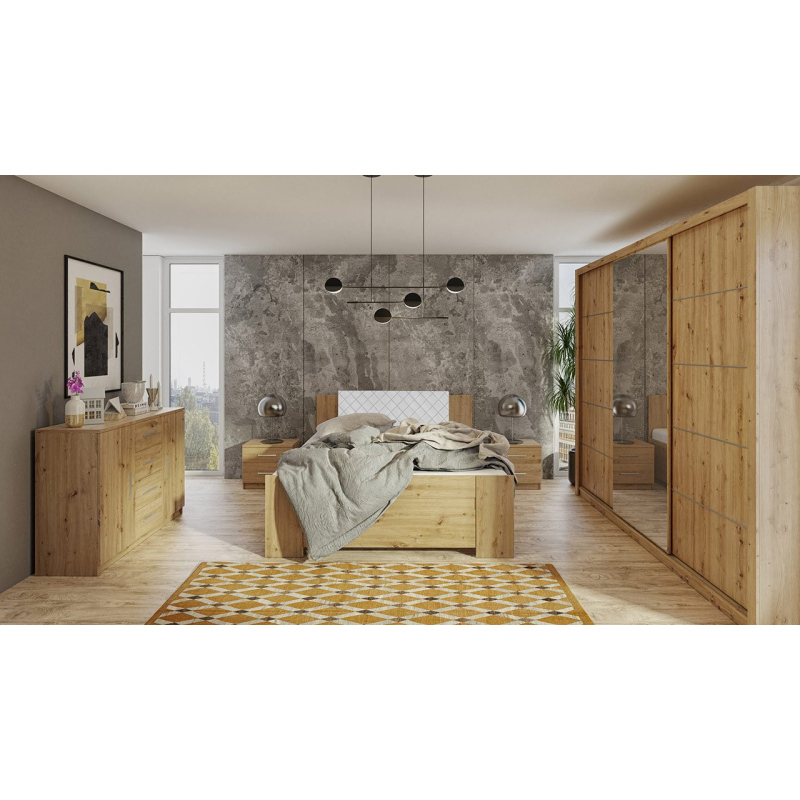 Ložnicová sestava s postelí 160x200 CORTLAND 3 - dub artisan / bílá ekokůže