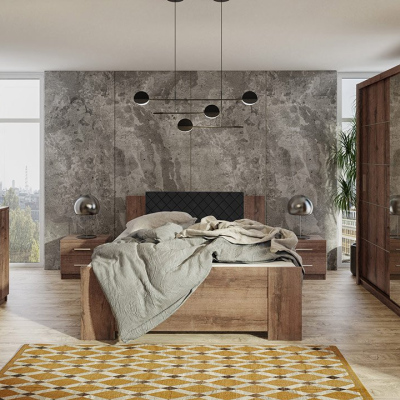 Ložnicová sestava s postelí 160x200 CORTLAND 3 - dub monastery / černá ekokůže