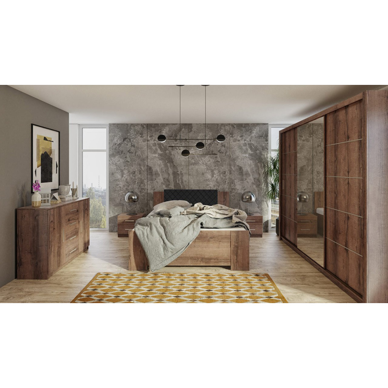 Ložnicová sestava s postelí 160x200 CORTLAND 3 - dub monastery / černá ekokůže