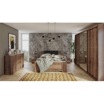 Ložnicová sestava s postelí 160x200 CORTLAND 3 - dub monastery / černá ekokůže