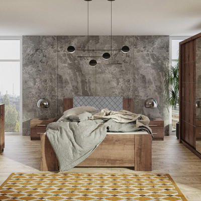 Ložnicová sestava s postelí 160x200 CORTLAND 3 - dub monastery / šedá ekokůže