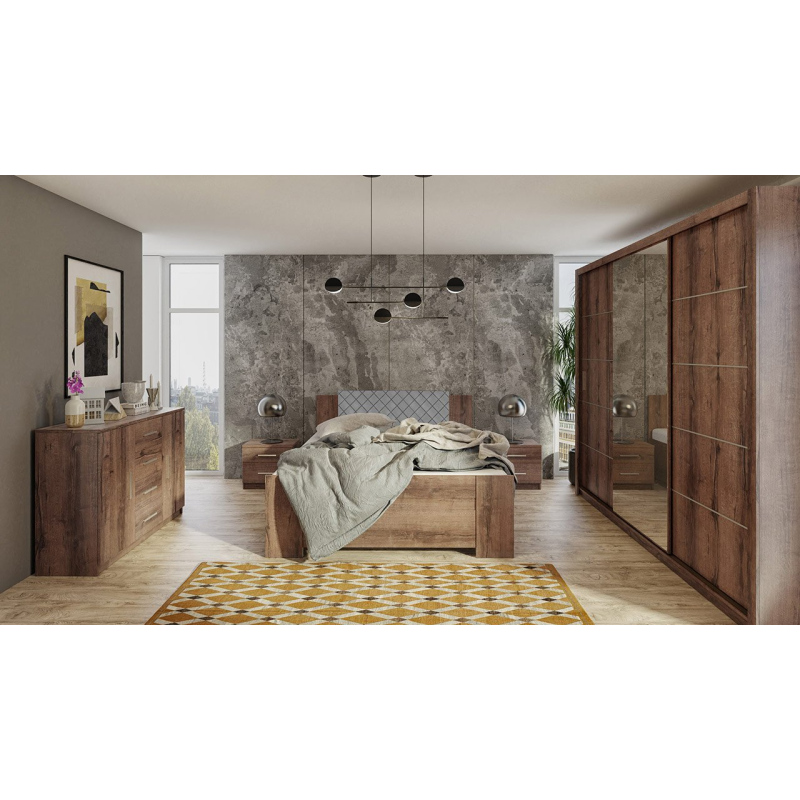 Ložnicová sestava s postelí 160x200 CORTLAND 3 - dub monastery / šedá ekokůže