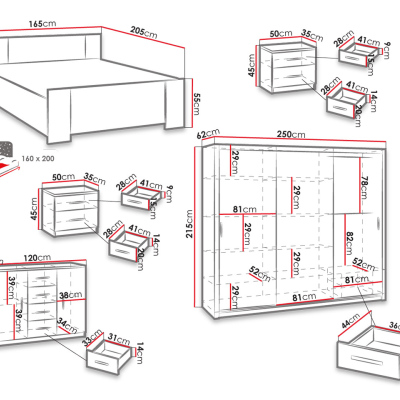Ložnicová sestava s postelí 160x200 CORTLAND 3 - dub monastery / šedá ekokůže