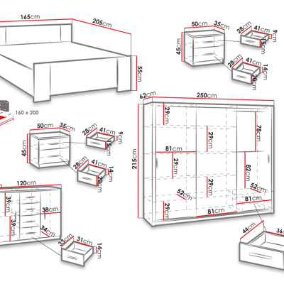 Nábytek do ložnice s postelí 160x200 CORTLAND 3 - dub artisan