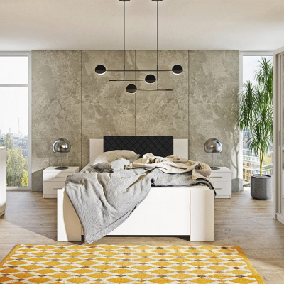 Ložnicová sestava s postelí 160x200 CORTLAND 2 - bílá / černá ekokůže