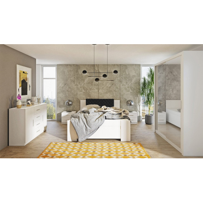 Ložnicová sestava s postelí 160x200 CORTLAND 2 - bílá / černá ekokůže