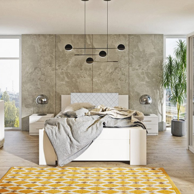 Ložnicová sestava s postelí 160x200 CORTLAND 2 - bílá / bílá ekokůže