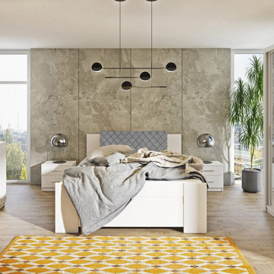 Ložnicová sestava s postelí 160x200 CORTLAND 2 - bílá / šedá ekokůže