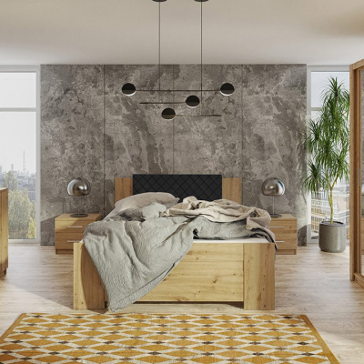 Ložnicová sestava s postelí 160x200 CORTLAND 2 - dub artisan / černá ekokůže