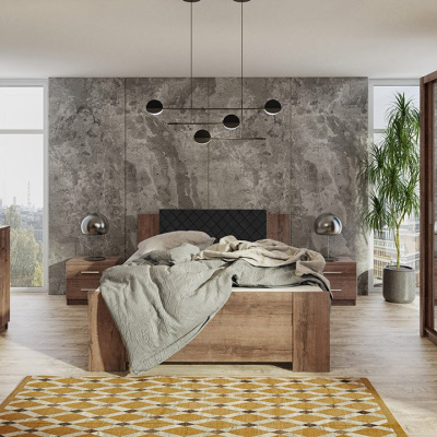 Ložnicová sestava s postelí 160x200 CORTLAND 2 - dub monastery / černá ekokůže