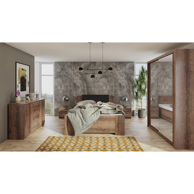 Ložnicová sestava s postelí 160x200 CORTLAND 2 - dub monastery / černá ekokůže