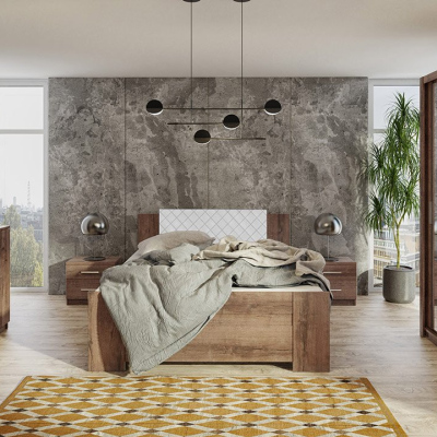 Ložnicová sestava s postelí 160x200 CORTLAND 2 - dub monastery / bílá ekokůže