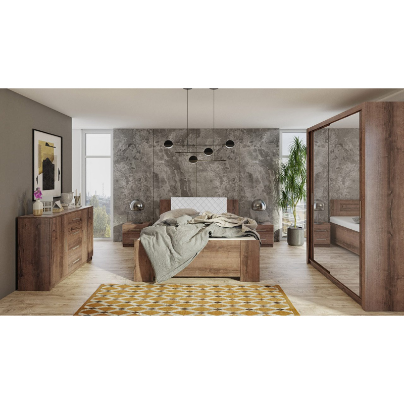 Ložnicová sestava s postelí 160x200 CORTLAND 2 - dub monastery / bílá ekokůže