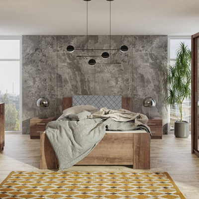 Ložnicová sestava s postelí 160x200 CORTLAND 2 - dub monastery / šedá ekokůže