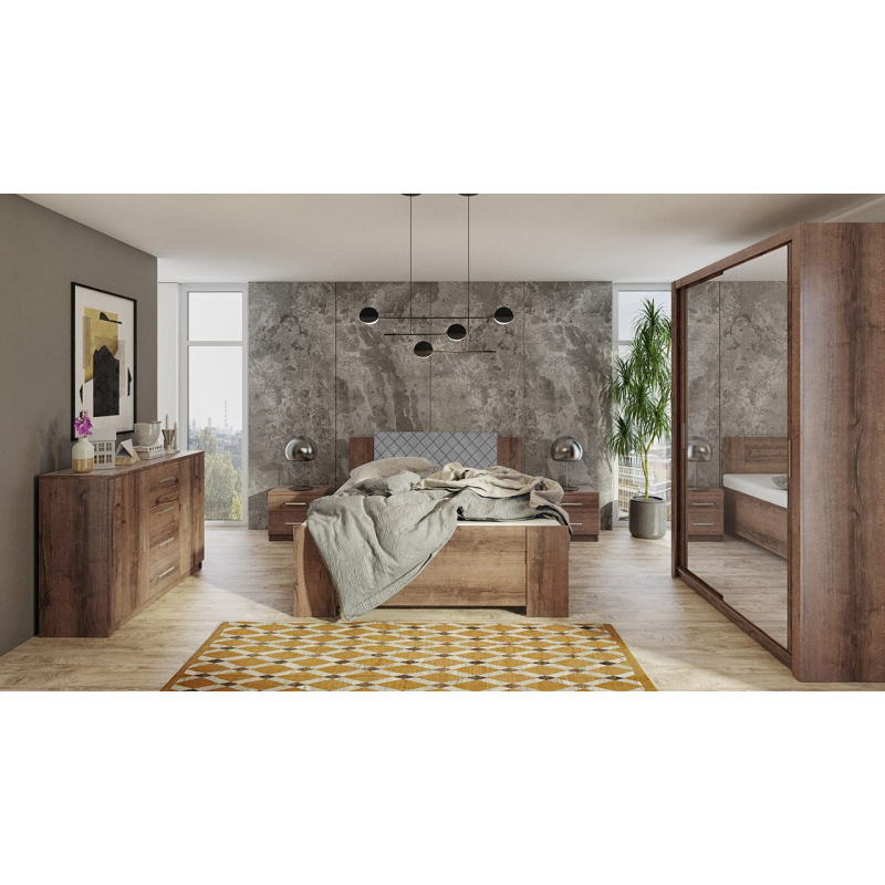 Ložnicová sestava s postelí 160x200 CORTLAND 2 - dub monastery / šedá ekokůže