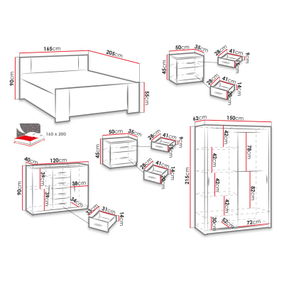 Ložnicová sestava s postelí 160x200 CORTLAND 2 - bílá / černá ekokůže
