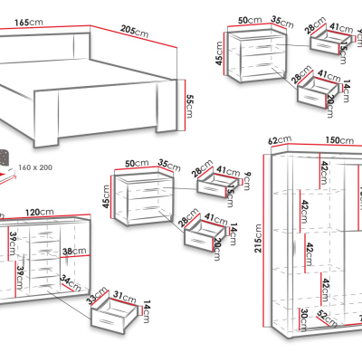 Ložnicová sestava s postelí 160x200 CORTLAND 2 - bílá / bílá ekokůže