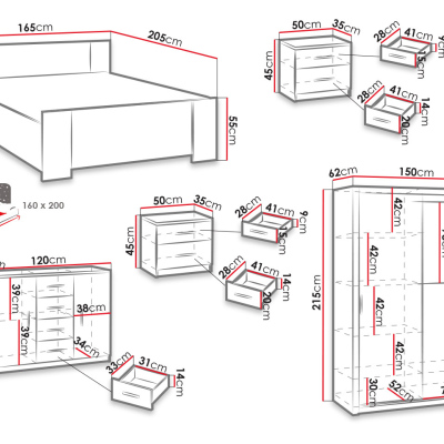 Nábytek do ložnice s postelí 160x200 CORTLAND 2 - bílý