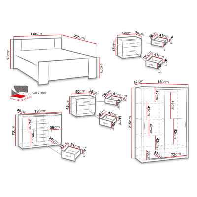 Nábytek do ložnice s postelí 160x200 CORTLAND 2 - bílý