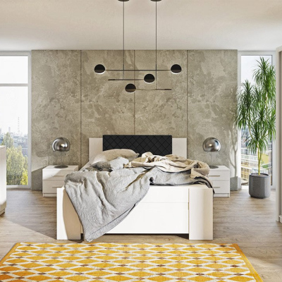 Ložnicová sestava s postelí 160x200 CORTLAND 1 - bílá / černá ekokůže