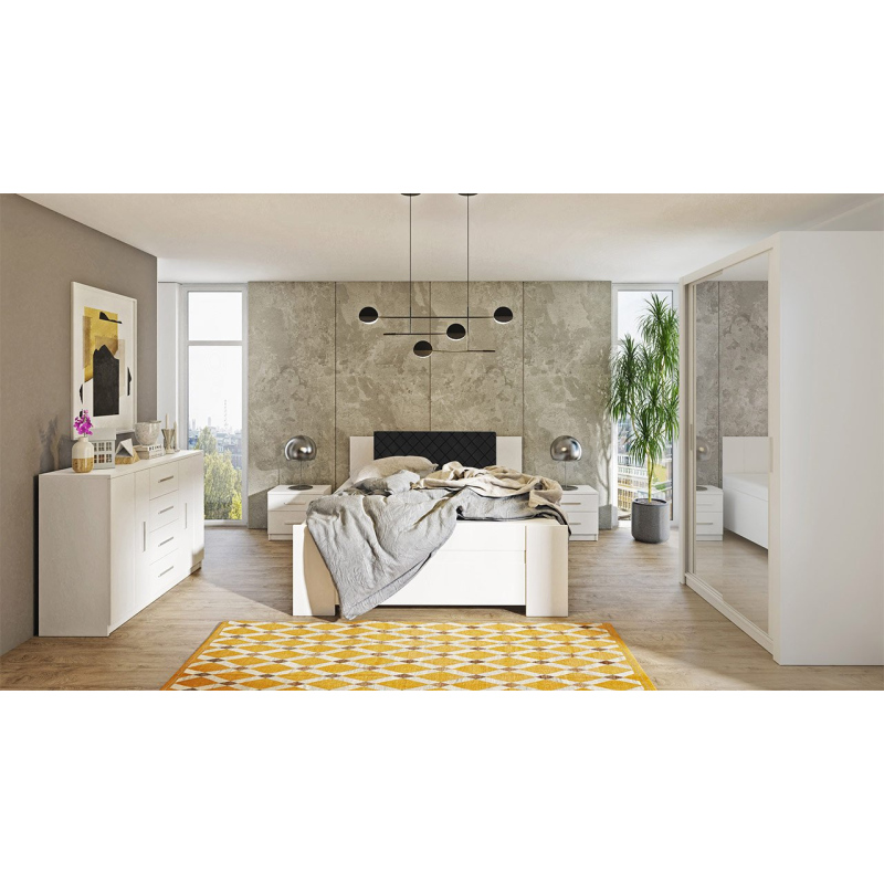 Ložnicová sestava s postelí 160x200 CORTLAND 1 - bílá / černá ekokůže